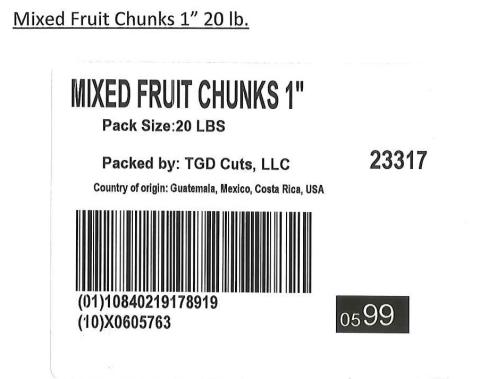 Label for Mixed Fruit Chunks 1" 20 lb. 