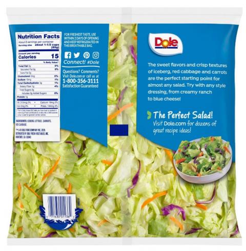 24 oz Dole™ Garden Salad – Back