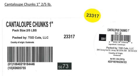 Label for Cantaloupe Chunks 1" 2/5 lb. 