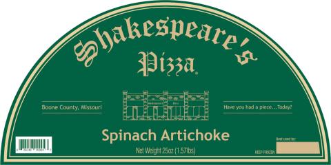 Image 2 “Shakespeare’s Pizza Spinach Artichoke label”
