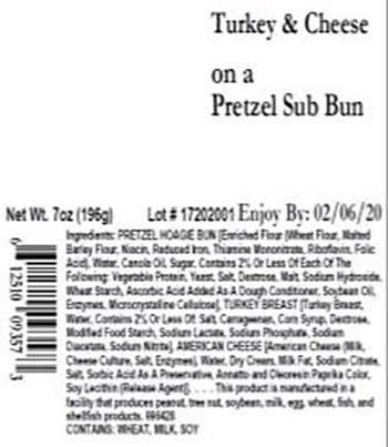 Product labeling, Premo Turkey & Cheese on Pretzel Sub Bun 7ox