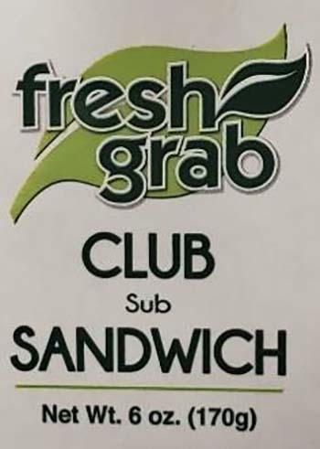 Product labeling, Fresh Grab Club Sub Sandwich 6 oz