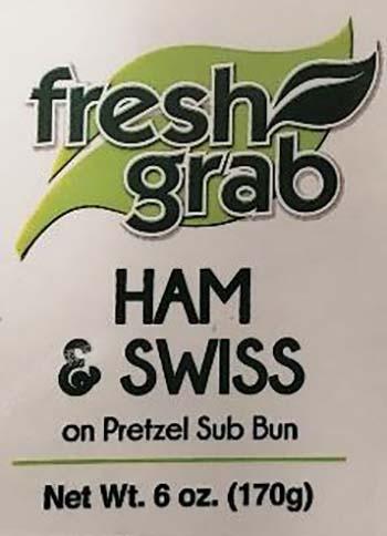 Product labeling, Fresh Grab Ham & Swiss on Pretzel Sub Bun 6 oz