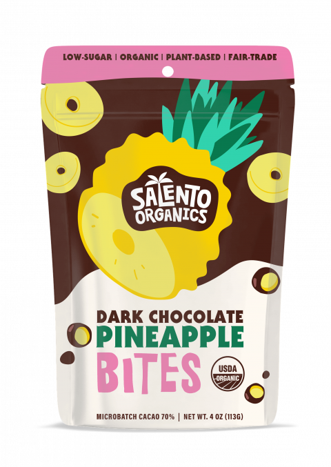Product image, Salento Organics Dark Chocolate Pineapple Bites, 4oz.