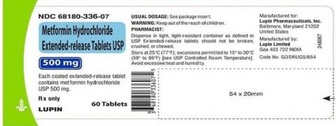 Photo 3 – Labeling, Metformin Hydrochloride Extended Release Tablets USP 500 mg, 60 tablets