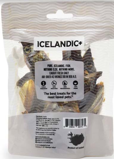 Label Back:  ICELANDIC+ CAPELINE WHOLE FISH FOR CATS, 1.5 oz. Bag