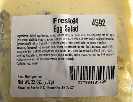“Product top image, bar code, Freskët -brand Egg Salad 32 oz”’