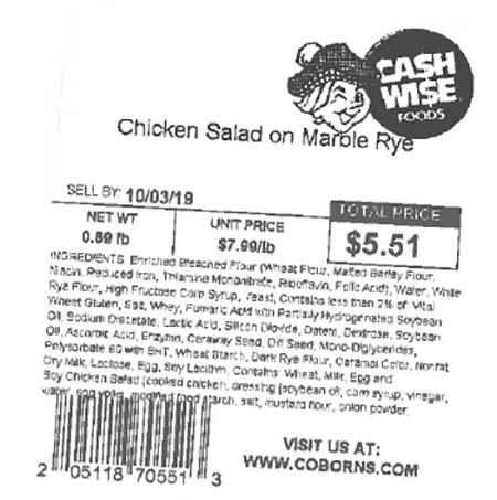 Label, Chicken Salad on Marble Rye