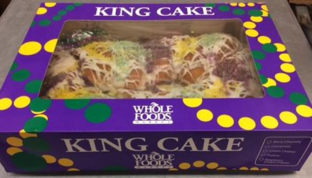King Cake in Whole Foods box