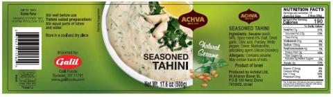 Label – ACHVA, SEASONED TAHINI, Net Wt. 17.6 oz (500g)