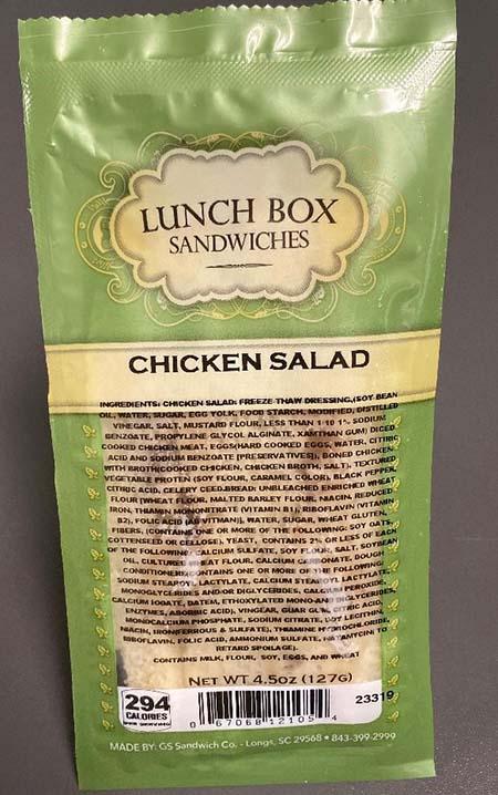 Label, Lunch Box Sandwiches Chicken Salad (frozen)