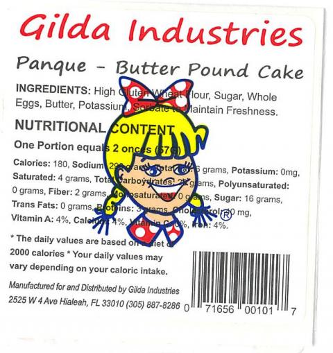 Image 1 - Label, Gilda Industries Panque – Butter pound cake