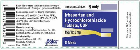 Label, Irbesartan HCTZ 150 mg 12.5 mg strength, 30 count bottle