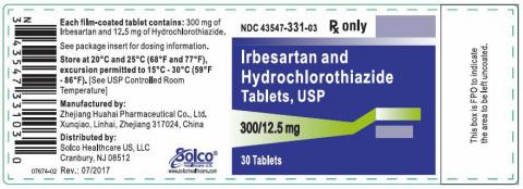 Label, Irbesartan HCTZ 300 mg 12.5 mg strength, 30 count bottle