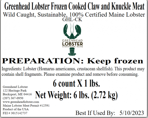 Master case for Frozen Cooked Claw and Knuckle Meat 1 lb.