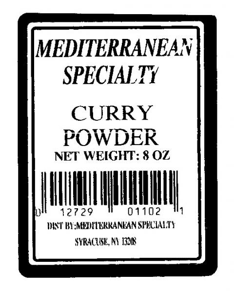 Mediterranean Specialty Curry Powder, 8 oz., label UPC 0 12729 01102 1
