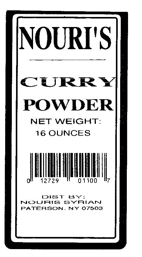 Nouri’s Curry Powder, 16 oz label UPC 0 1279 0110 7