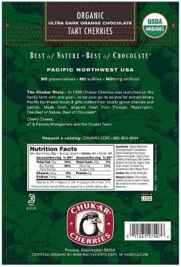 Image 2 - Organic Ultra Dark Orange Chocolate Tart Cherries, Back Label, Net Wt. 7.5 oz