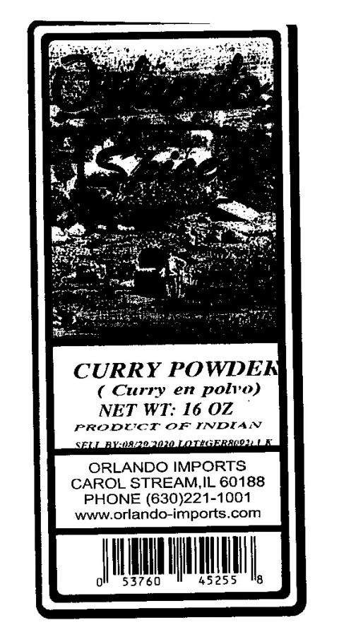 Orlando Imports Curry Powder, 16 oz. label UPC 0 53760 45255 8