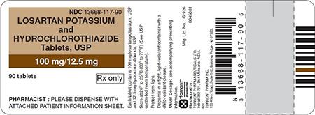 Brown/White Label, losartan potassium and hydrochlorothiazide tablets 100 mg/12.5 mg, 90 count
