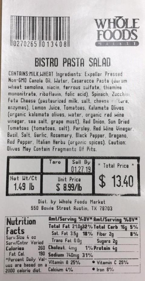 Sample photo of a Whole Foods Market scale label