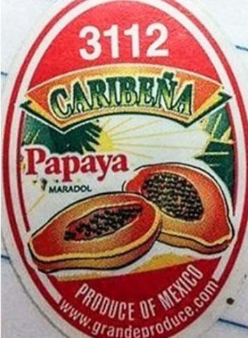 "Caribena Papaya Maradol label"
