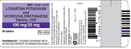 Purple/White Label, losartan potassium and hydrochlorothiazide tablets 100 mg/25 mg, 90 count