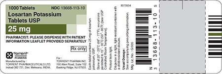 Green/White Label, Losartan potassium tablets, 25 mg, 1000 count
