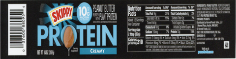 JAR LABEL - BEST IF USED BY MAY1023 – SKIPPY, PROTEIN, CREAMY, PEANUT BUTTER BLENDED WITH PLANT PROTEIN 14 OZ.