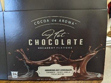 Cocoa de Aroma, 24 ct k-cups assorted (12.7 oz carton containing Peanut Butter flavor 0.52 oz k-cups)