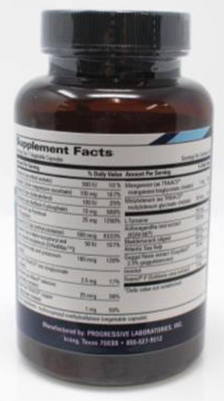 Product Image back, Supplement Facts Progressive Laboratories Thyroid Resilience 120 count bottle
