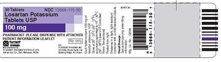 Image 1 - Product Labeling of Losartan Potassium Tablet, USP 100 mg, 30 tablets