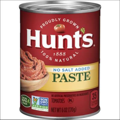 Image 2 - Product image front of can, Hunt’s No Salt Added tomato Paste NET WT 6 OZ (170g)