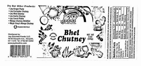 Image 1 - Product label, Joy brand Bhel Chutney Net Wt 8 oz (228g)