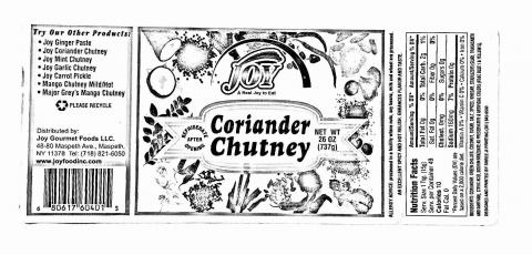 Image 1 - Product label, Joy brand Coriander Chutney Net Wt 26 oz (737g)