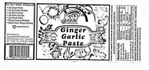 Image 2 - Product label, Joy brand Ginger Garlic Paste Net Wt 26 oz (737g)