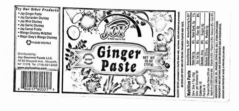 Image 2 - Product label, Joy brand Ginger Paste Net Wt 26 oz (737g)