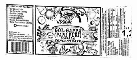 Image 2 - Product label, Joy brand Gol-Gappa Masala Concentrate Net Wt 8 oz (228g)