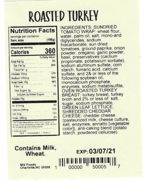 Product label, Roasted Turkey Nutrition Facts, Ingredients, coding