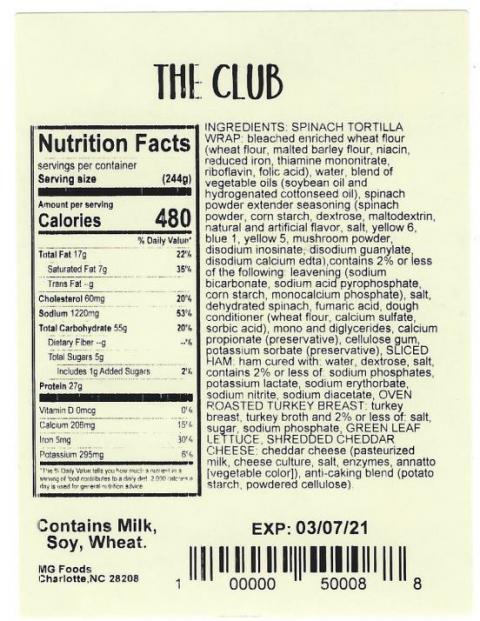 Product label, The Club Nutrition Facts, Ingredients, coding