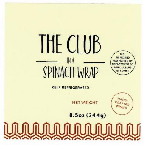 Product label, The Club in a Spinach Wrap