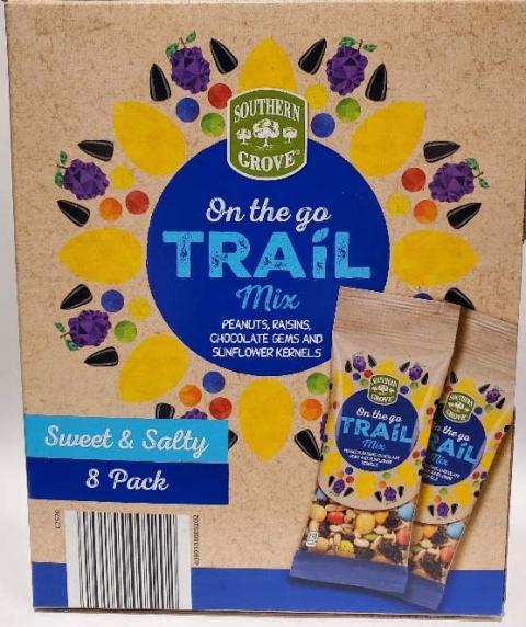 “Southern Grove On the go Trail Mix, 8 pack, front label”