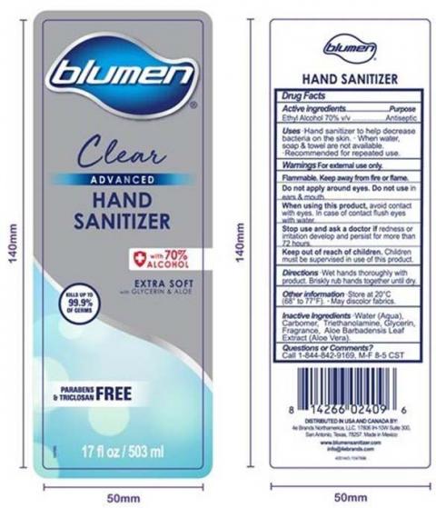 Image 3 - Product label front and back, BLUMEN ADVANCED CLEAR HAND SANITIZER 17 FLOZ 