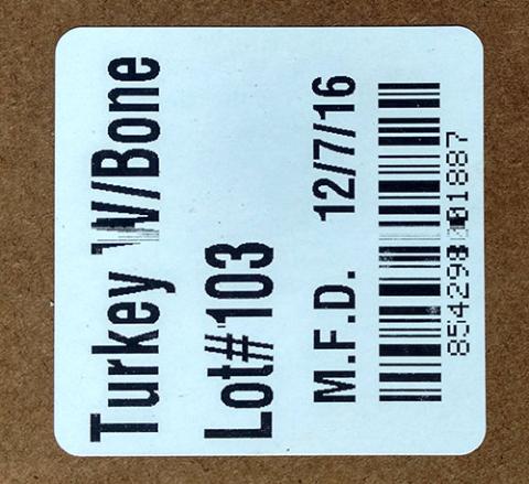Turkey With Bone Case Label, Lot#103