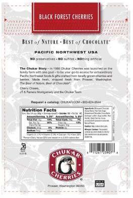 Image 2 - Ultra Dark Chocolate Black Forest Cherries, Back label, Net Wt 7.5 oz