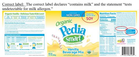 Correct label, Pedia Smart Soy Vanilla Beverage Mix