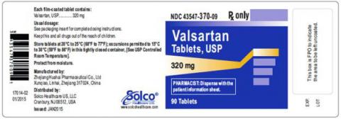 Valsartan 320 mg strength, 90 ct bottle