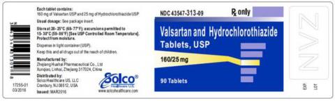 Valsartan HCTZ 160 mg 25mg strength, 90 ct bottle