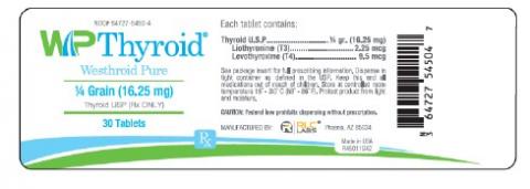 Labeling, WP Thyroid, representative label, product is packaged in 0.25, 0.50, 1.00, 0.75, 1.25, 1.50, 1.75, 2.00 grain and is in 30, 60, 90, 100 and 1,000 count bottles.