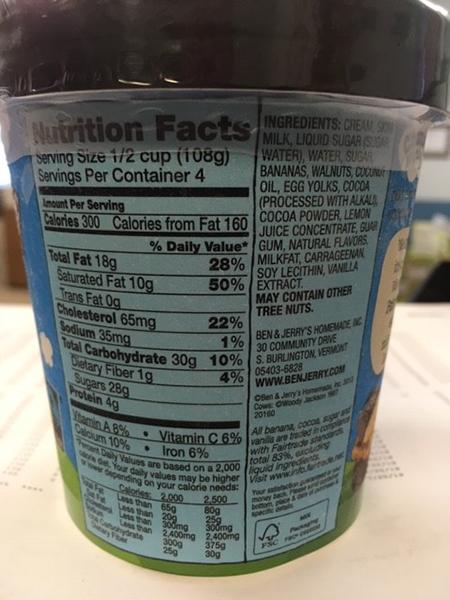 “Ben & Jerry’s Chunky Monkey, Nutrition Facts”